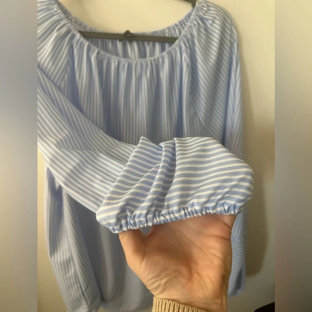 (Sold) Alfani | Blue Striped Blouse - Picture 4 of 7